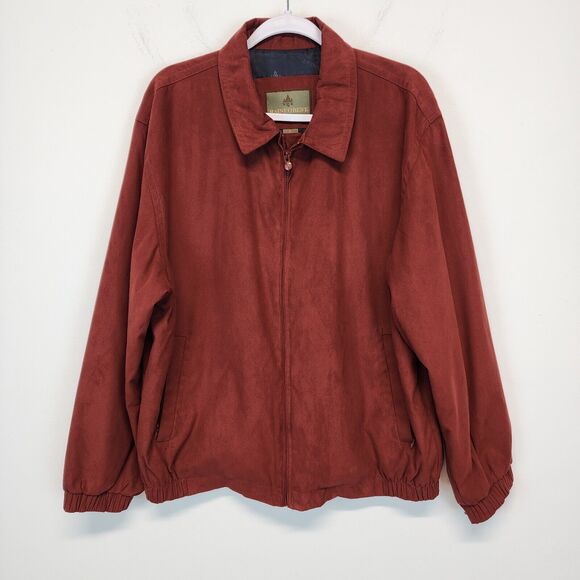 Rainforest Faux Micro Suede Bomber Jacket Size L Dark Rust Orange Zip Up Rustic - Picture 1 of 14